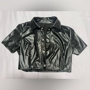 Black leather crop top